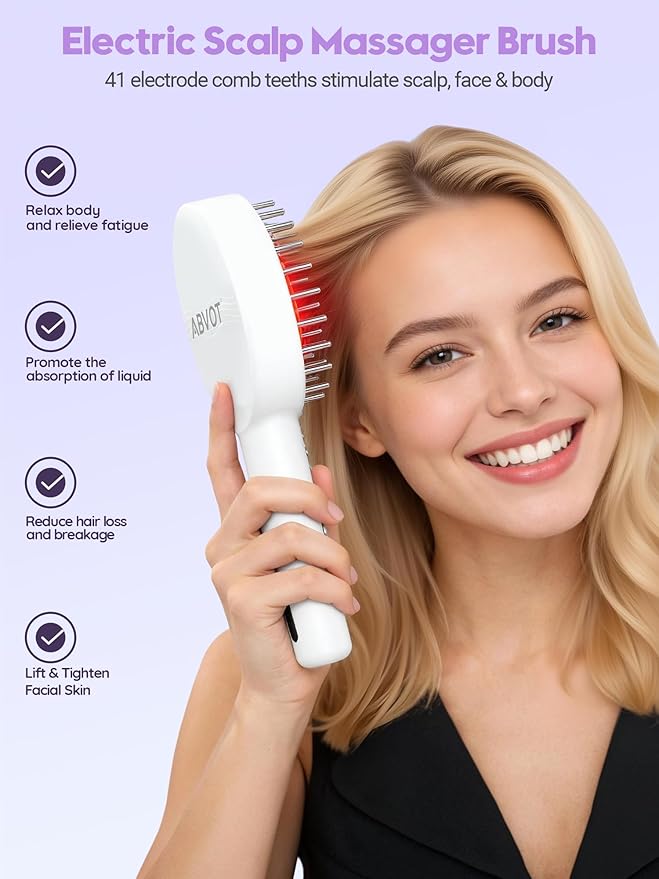 3-in-1 Electric Scalp Massager Brush, Vibrating Scalp Massager Comb with Hair Oil Applicator for Scalp/Face/Body Relaxation, Portable Massager Tool for Home & Travel, Gift for Men & Women(White) ABVOT