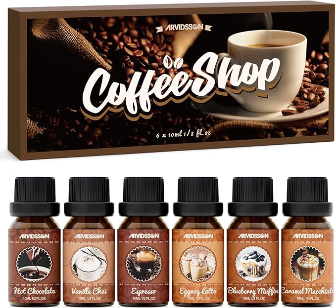 ARVIDSSON Coffee Fragrance Oils Set, Premium Essential Oils for Diffuser, Espresso, Vanilla Chai, Hot Chocolate, Blueberry Muffin, Eggnog Latte, Caramel Macchiato, Coffee Shop Scented Oils - Bloomnest