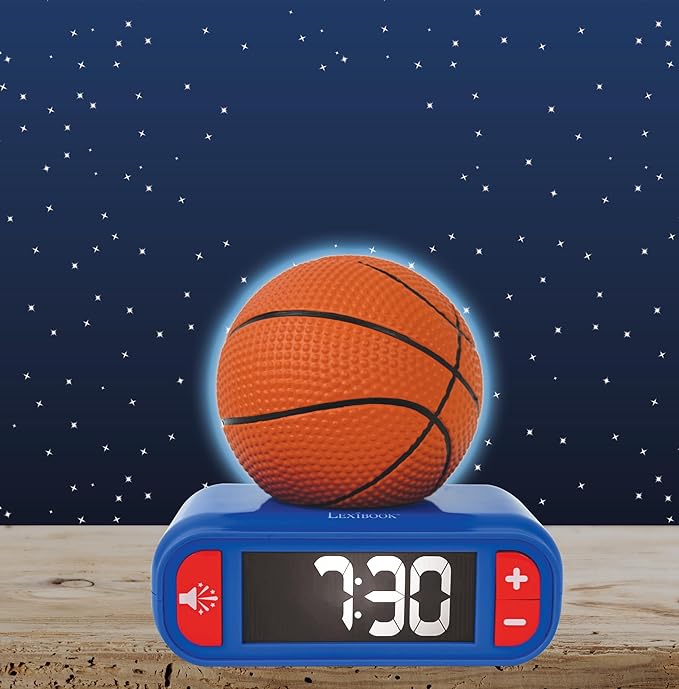 LEXiBOOK - Basketball - Basketball Nightlight Alarm Clock, Sounds and Melodies, LCD Backlit Screen, Luminous, Snooze, Blue/Orange, RL800BA - Bloomnest