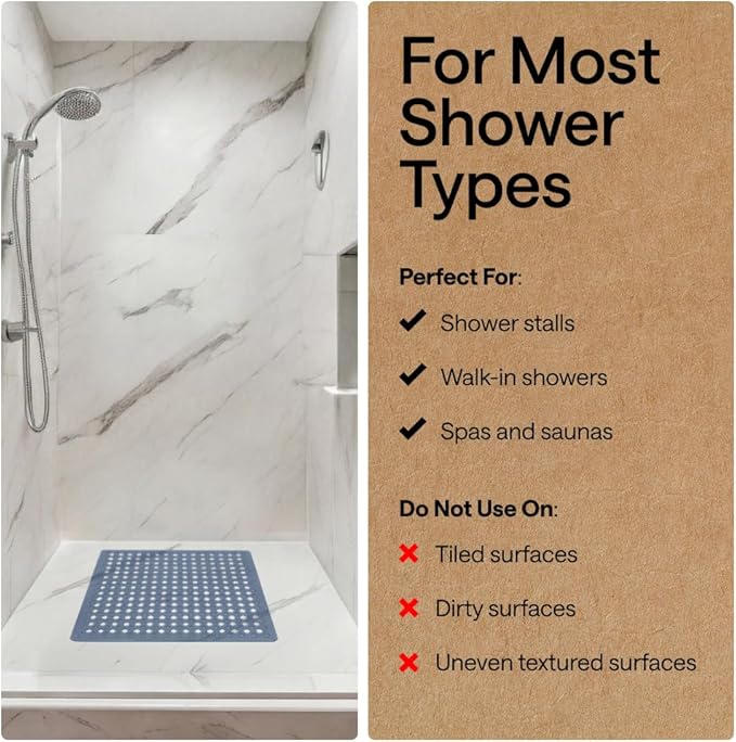 GORILLA GRIP Patented Square Shower Stall Mat, Small Bathtub Floor Mats for Stand Up Showers, Suction Cups and Drain Holes, Machine Wash, Soft on Feet, Bathroom Accessories 21x21 Inch, Sky Blue Opaque - Bloomnest