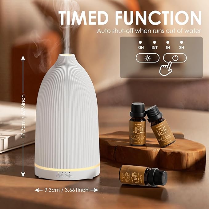 SALKING Essential Oil Diffuser, 100ml Aromatherapy Diffusers with Adjustable Mist Mode Timer Setting, Ultrasonic Diffusers for Essential Oils, 8 LED Colors, for Office Home (White) - Bloomnest