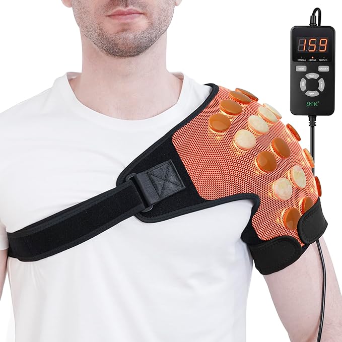 UTK Far Infrared Shoulder Heating Pad, Hot to 159℉, Gift for Men, Heating Pads for Rotator Cuff Pain Relief, 24 Timers, Auto-Off, 24 Natural Jade, 27-52" Adjustable Size Shoulder Wrap - Bloomnest