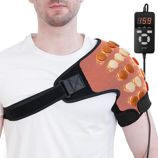 UTK Far Infrared Shoulder Heating Pad, Hot to 159℉, Gift for Men, Heating Pads for Rotator Cuff Pain Relief, 24 Timers, Auto-Off, 24 Natural Jade, 27-52" Adjustable Size Shoulder Wrap - Bloomnest
