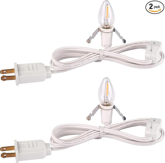 2 Sets Accessory Cord with 2 LED C7 Light Bulb, 5Ft Salt Lamp Cord Replacement with On/Off Switch Plugs E12 Socket for Halloween Pumpkin, Christmas Village House, Holiday Decorations and Crafts