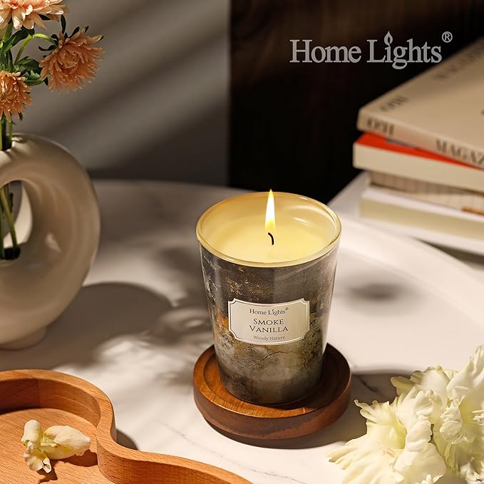 HomeLights Large jar Candle | 1-Wick Long-Lasting Scented Candles, 6.7oz Natural Soy Wax Candle for Home Scented, Industrial Chic Gifts for Women & Men, Smoke Vanilla - Bloomnest