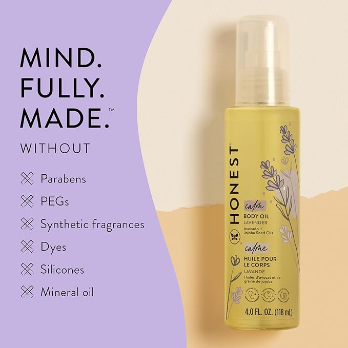 The Honest Company Lavender Infused Calming Body Oil Moisturize Nourish and Soothe Baby's Skin Plant-Based Hypoallergenic Vegan 4.0 fl oz - Bloomnest