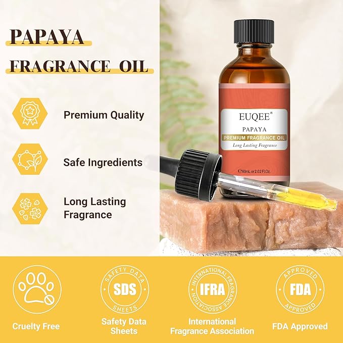 EUQEE Papaya Fragrance Oil, Premium Fragrance Essential Oil with Glass Dropper for Aromatherapy, Soap Candle Making - 2.02 Fl oz/ 60ml - Bloomnest