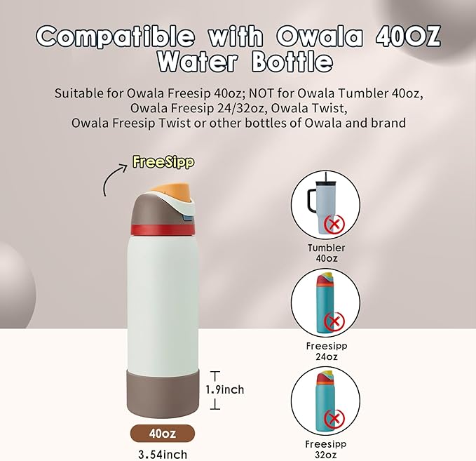 2PCS Silicone Water Bottle Boot, Compatible with Owala 24oz 32oz 40oz, Protective Anti-Scratch & Anti-Dent No Noise Sleeve Cover for FreeSip/Twist/Flip Water Bottles (Boneyard, 40oz) BKBY