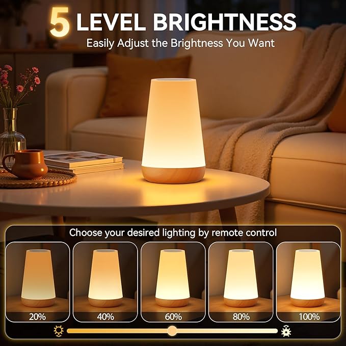 Auxmir LED Night Light Bedside Lamp Touch and Remote Control Dimmable Tabletop 13 RGB Colors Changing 5 Brightness Adjustable Rechargeable Portable Lamp for Baby Kids Nursery Bedroom Bathroom Camping - Bloomnest