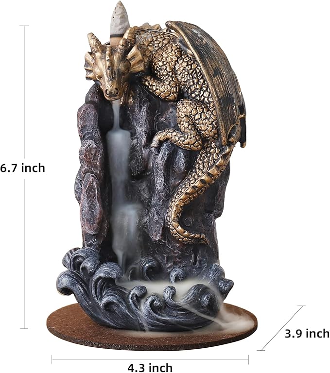 Dragon Backflow Incense Holder Waterfall Incense Burner, with 100 Backflow Incense Cones,1 Mat,1 Tweezers，Aromatherapy Ornamental for Home Office Yoga （Golden Dragon） - Bloomnest