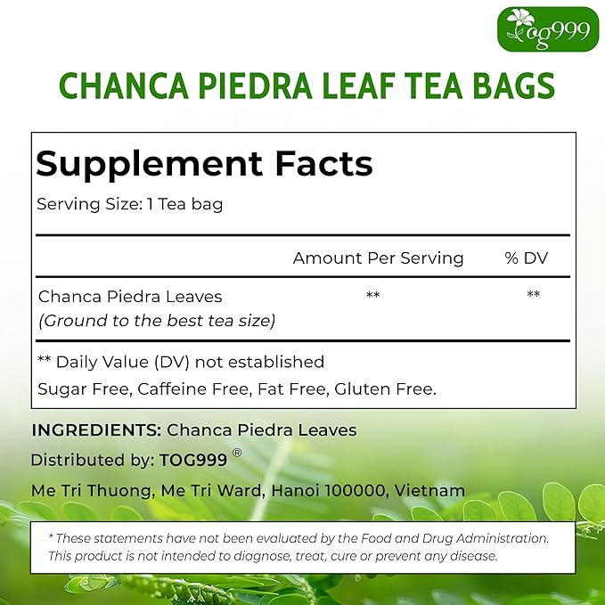 TOG999, Premium 120 Chanca Piedra Leaf Tea Bags, 100% Natural & Pure from Chanca Piedra Leaves. Loose Leaf Chanca Piedra Herbal Tea. Made with Natural Material Tea Bags. No Sugar, No Caffeine, No Gluten, Vegan. - Bloomnest