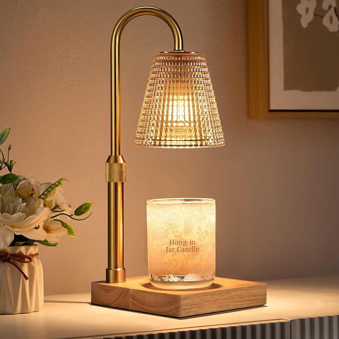 Adjustable Height Candle Warmer Lamp with Timer Dimmer,Birthday Gifts for Women Mom,House Warming Gifts New Home Room Decor,Vintage Wax Warmer for Scented Wax Jar Candles(Amber)