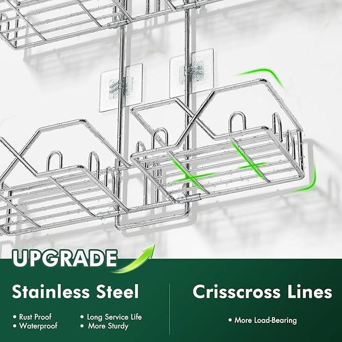 Stainless Steel Shower Caddy Hanging for Handheld Shower Heads,Rustproof Hose Shower Organizer Adjustable Length Shower Rack with 24 Hooks,Razor Holder,Soap Holder - Bloomnest