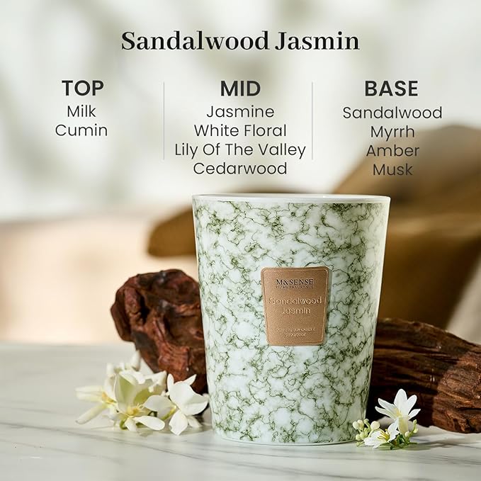 M&SENSE Sandalwood Jasmine Scented Candles for Home, 3-Wick Highly Scented Jar Candles, Extra Large Candle 35 Oz 150 Hours Long Lasting Burning, Relaxing Aromatherapy Candle for Stress Relief - Bloomnest