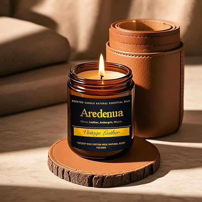 Vintage Leather Candle – Masculine Candles for Men, Soy Candles with Classic Leather Aroma, Long Lasting Manly Scented Candle for Home, Office, Lounge, Gift for Him - Bloomnest