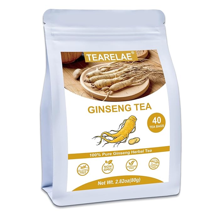 TEARELAE - Ginseng Tea, 40 Count - Pure Ginseng Root Tea Bags - Smooth Flavor - Boost Energy and Focus - Non-GMO - Caffeine-Free - Bloomnest
