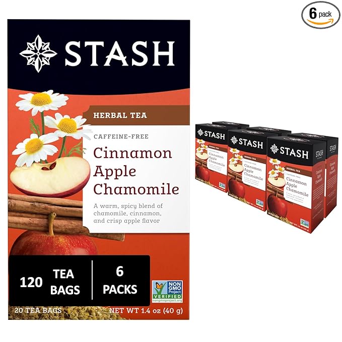 Stash Tea Cinnamon Apple Chamomile Herbal Tea - Naturally Caffeine Free, Non-GMO Project Verified Premium Tea with No Artificial Ingredients, 20 Count (Pack of 6) - 120 Bags Total - Bloomnest