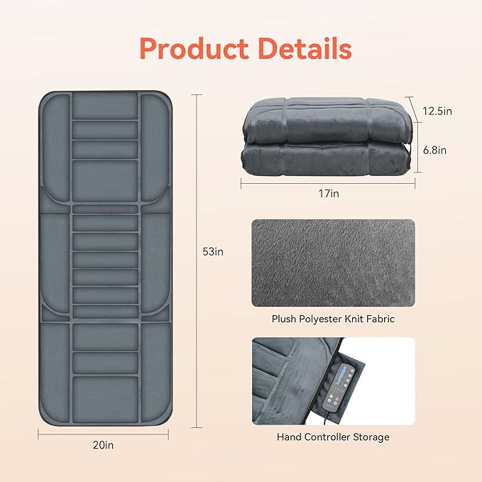 Massager Pad with Heat, Gifts for Women Men, Massage Mat Back Pain Relief, Back Massager with Heat for Lumbar, Leg, Long 53" - Bloomnest