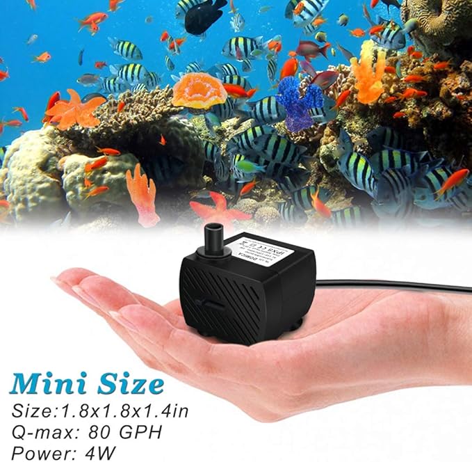 DOMICA (80GPH 4W) Mini Submersible Water Pump with 2.2FT Tube for Pond, Aquariums, Fish Tank, Hydroponics, Tabletop Fountain, Pet Fountain, Indoor or Outdoor Fountain Pump - Bloomnest