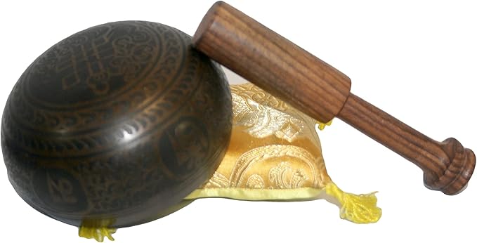 3382 SB Tibetan Auspicious Symbol Singing Bowl Set ~ Mallet Cushion Meditation Chakra Healing Prayer Yoga Mindfulness (SB-3382-F) - Bloomnest