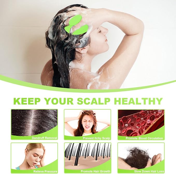 Meartchy Silicone Scalp Massager Shampoo Brush, Scalp Brush for Hair Growth & Dandruff Removal, Hair Scrubber Scalp Stimulator Exfoliator Brush with Soft Bristles for Wet Dry Scalp Care (Green) Meartchy
