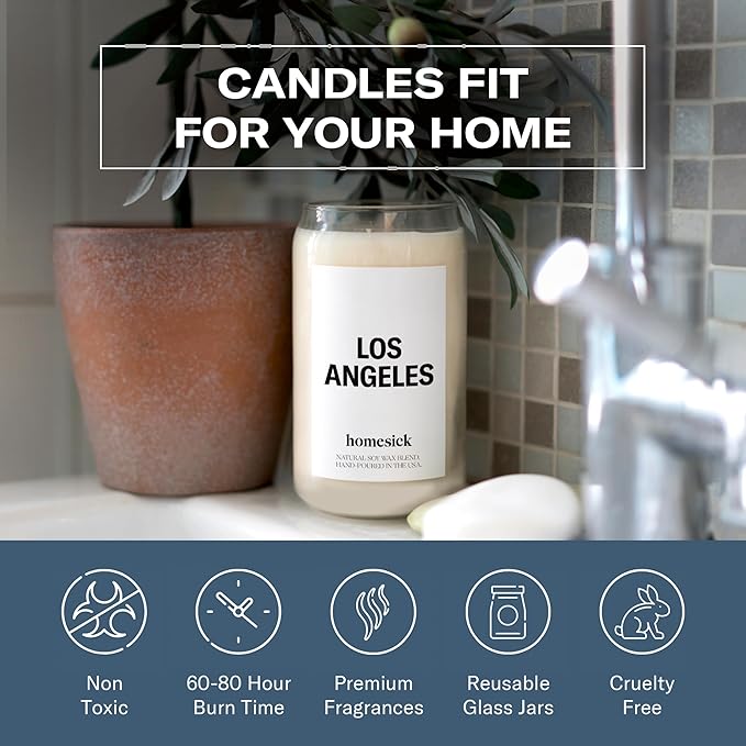 Homesick Scented Candles for Home (Los Angeles) - 13.75 oz Long-Lasting Soy Wax Jar Candle for Women & Men for All Occasions, 60-80 Hours Burn Time - Notes of Orange, Bergamot & Rose - Bloomnest