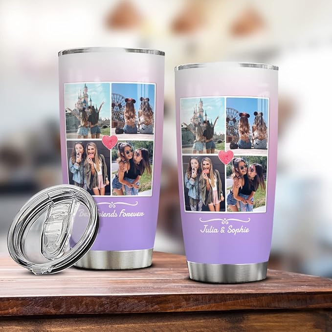 Wassmin Personalized Tumbler Customized Tumblers With Picture Text Stainless Steel 20oz 30oz Insulated Travel Cup with Pictures Photos Gifts For Best Friends Bestie Bff Soul Sister Women Girls - Bloomnest