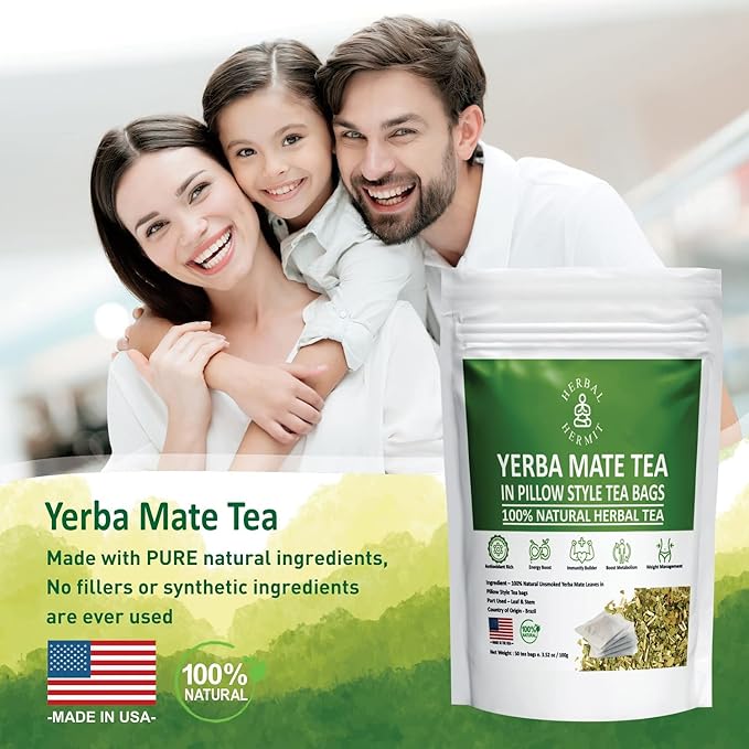 Herbal Hermit Yerba Mate herbal-teas with 50 tea bags Natural Yerba Matte Rich in Chlorophyll, Made in USA - Bloomnest