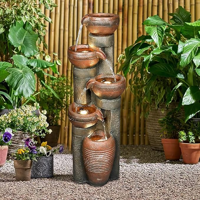 5 -Tier Outdoor Garden Water Fountain Decor, Resin Fountain for Garden, Floor Patio, Deck, Porch, Backyard and Home Art Decor (Brown, 39.7inch)