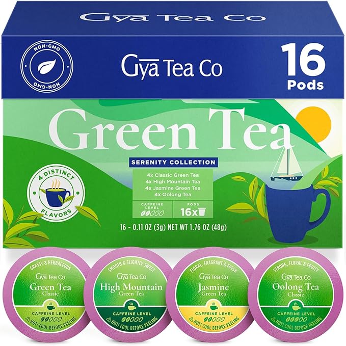 Gya Tea Co Green Tea Pod Collection Gift Set (16 Count) - Different Flavors Assorted Variety Pack - Bloomnest
