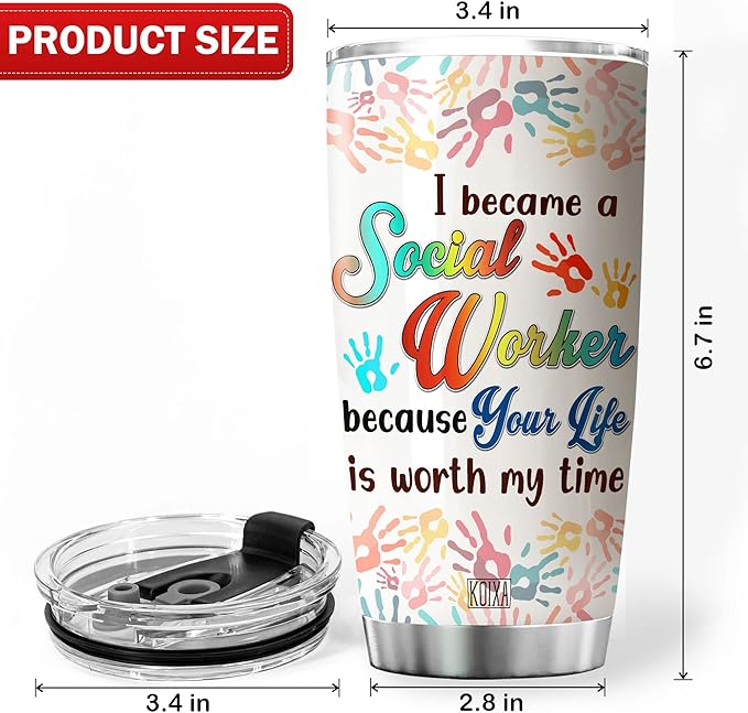 I Became A Social Worker Because Your Life Is Worth My Time Stainless Steel Tumbler With Lid Social Worker Gifts For Women Insulated Travel Cup MSW LCSW Gift For Birthday - Bloomnest