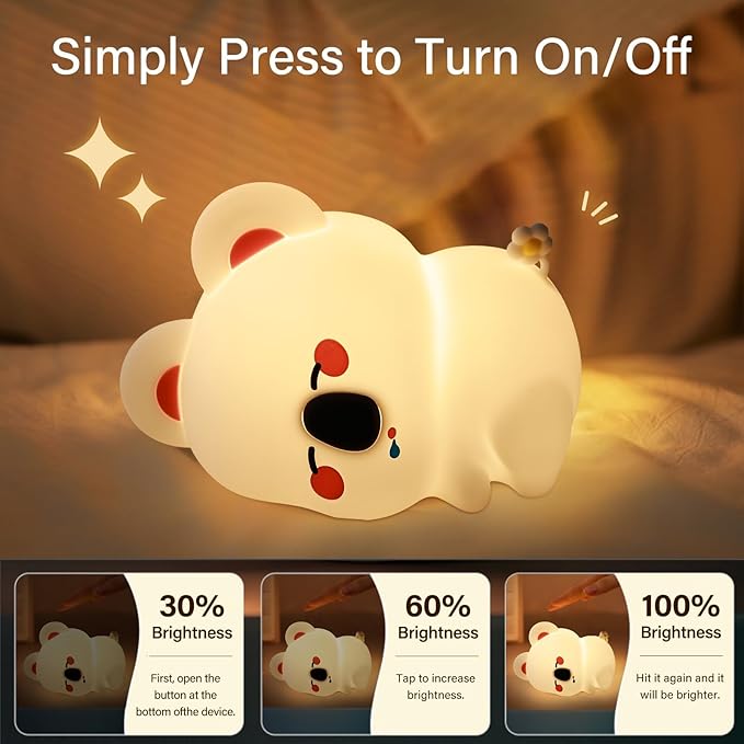 Koala Night Light for Kids Nursery - Cute Silicone Animal Baby Light with 3-Level Dimmable LED, Portable Toddler Sleep Lamp for Bedroom, Breastfeeding, Kids Room, Funny Xmas Birthday Gifts - Bloomnest