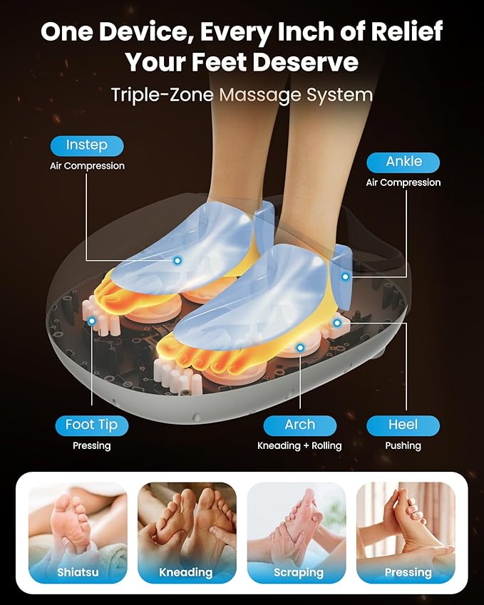 COMFIER FSA Eligible Shiatsu Foot Massager with Heat,Compression, Kneading & Rolling, HSA Electric Feet Massager for Plantar Fasciitis, Foot Warmer Gifts for Mom & Dad,Size Up to 15" - Bloomnest