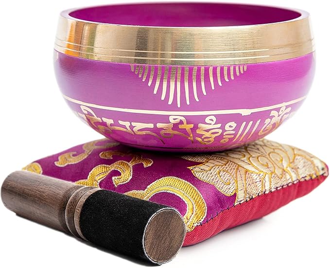 Tibetan Singing Bowl Set - Easy To Play for Beginners - Authentic Handcrafted Mindfulness Meditation Holistic Sound 7 Chakra Healing Gift by Himalayan Bazaar (Orchid) - Bloomnest