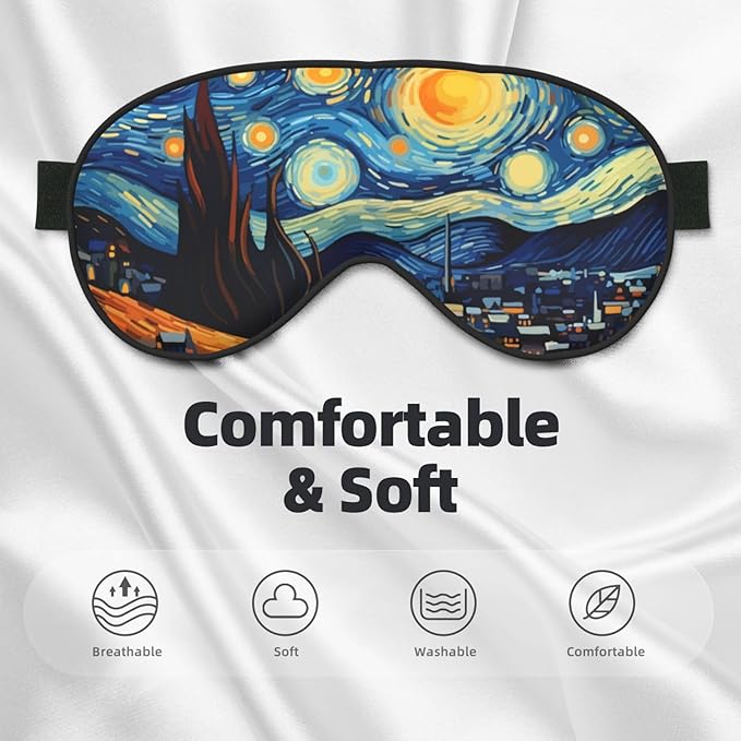 Sleep Eye Mask The Starry Night Village Sleep Mask for Women Men Comfortable Eye Mask with Adjustable Strap Soft Eye Cover Blindfold for Travel Yoga Nap Shift Work - Bloomnest