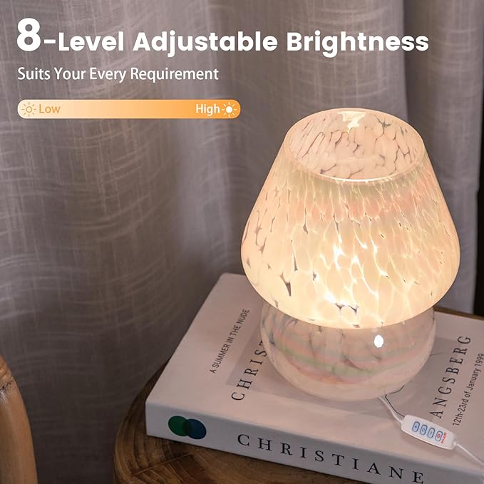 USB Plug-in Mushroom Lamp Small Bedside Table Lamp with 3 Temperature LED Bulb, Free Dimming Nights Light for Bedroom/Living Room/Entryway/Corner Decor or New Home Gift(Rainbow White) - Bloomnest