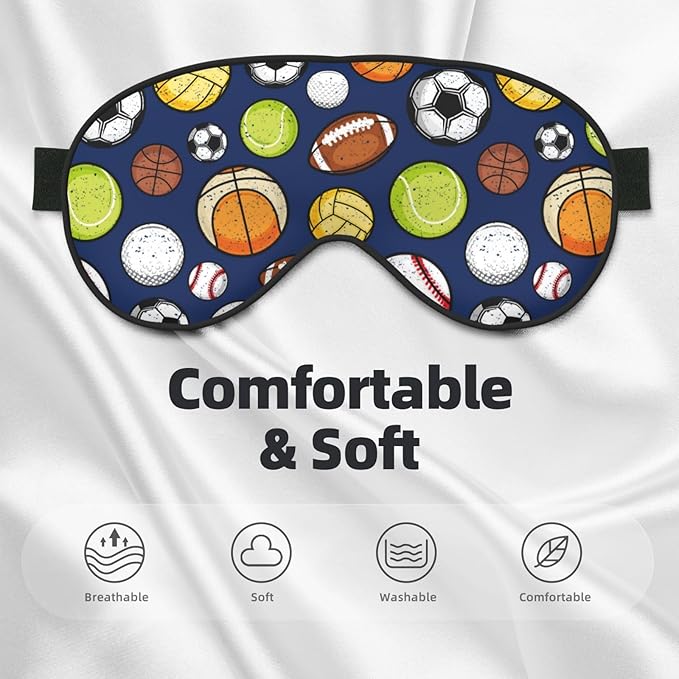Sleep Eye Mask Retro Colorful Sport Balls Sleep Mask for Women Men Comfortable Eye Mask with Adjustable Strap Soft Eye Cover Blindfold for Travel Yoga Nap Shift Work - Bloomnest