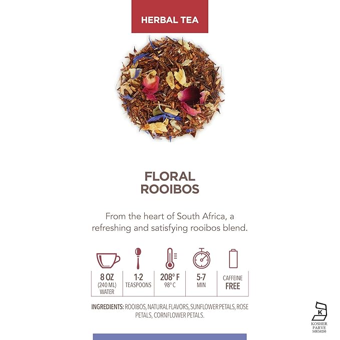 Teabloom Herbal Tea, Floral Rooibos Loose Leaf Tea, Rooibos Blend with Floral Flavors and Scent, Kosher Certified, 3.17 oz/90 g Canister Makes 35-50 Cups - Bloomnest
