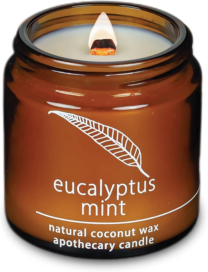 Hemlock Park Crackling Wood Wick Candle Handcrafted with Natural Coconut Wax (Small 4 oz, Eucalyptus Mint) - Bloomnest