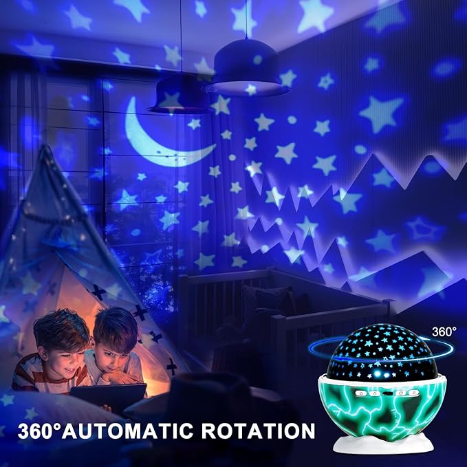 Night Light for Kids, Night Light Projector with 3 Films Stars,Oceans,Dinosaurs,360° Rotation Ceiling Projector Kids Night Lamp Rechargeable,Birthday Christmas Fun Gifts for 1-6-14 Year Old Girls Boys - Bloomnest