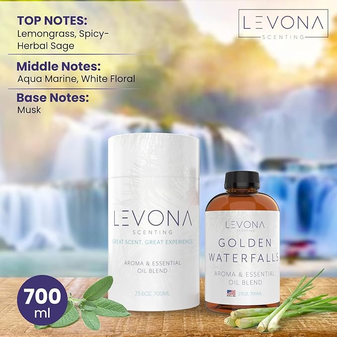 Levona Scent Pure Essential Oils for Diffusers for Home, Hotel & Office - Golden Waterfalls Essential Oils for Diffuser Oil and Humidifiers - Home Luxury Scents - Scented Fragrance Oil Blends - 700 ml - Bloomnest