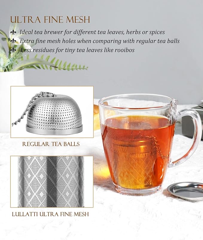 Tea Infuser (1 Pack), Extra Fine Mesh Loose Leaf Tea Steeper with Diamond Pattern & Extended Long Chain, 18/8 Stainless Steel Tea Ball Strainer for Brewing All Kinds of Tea