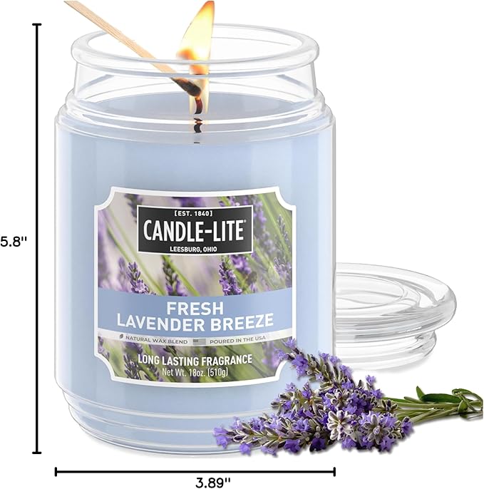 Candle-lite Scented Candles, Fresh Lavender Breeze, 18 oz Jar, Proudly Poured in The USA, Aromatherapy Candle, Single-Wick with 110 Hours of Burn Time, Perfect for Creating a Relaxing Ambiance - Bloomnest