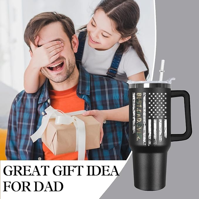 Ceovfoi 40 oz Dad American Flag Tumbler with Handle Lid and Straw,Black Dad Stainless Steel Cups Mug water Botter,Fathers Day Gift For Dad from Gaughter - Bloomnest