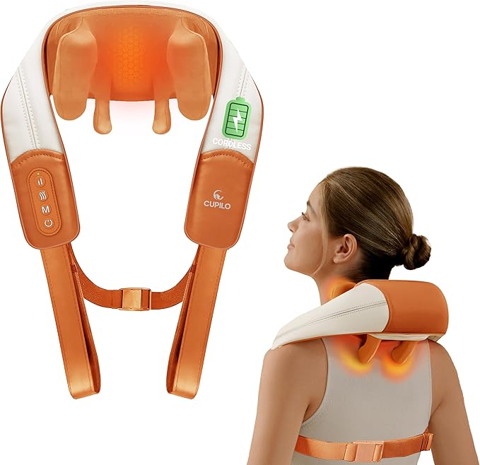 Shiatsu Neck Massager with Heat - Ideal Gift for Women,Men,Cordless 4D Expert Neck Shoulder Massage for Pain Relief,Upgarded Kneading Massager for Muscle Relaxation