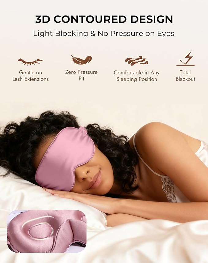 SilkSilky 100% 22 Momme Mulberry Silk Sleep Mask – Upgraded 3D Contoured Eye Mask with Nose Wing Pads & Adjustable Strap, Luxury Blackout Eye Cover for Women & Men (Pale Mauve) - Bloomnest