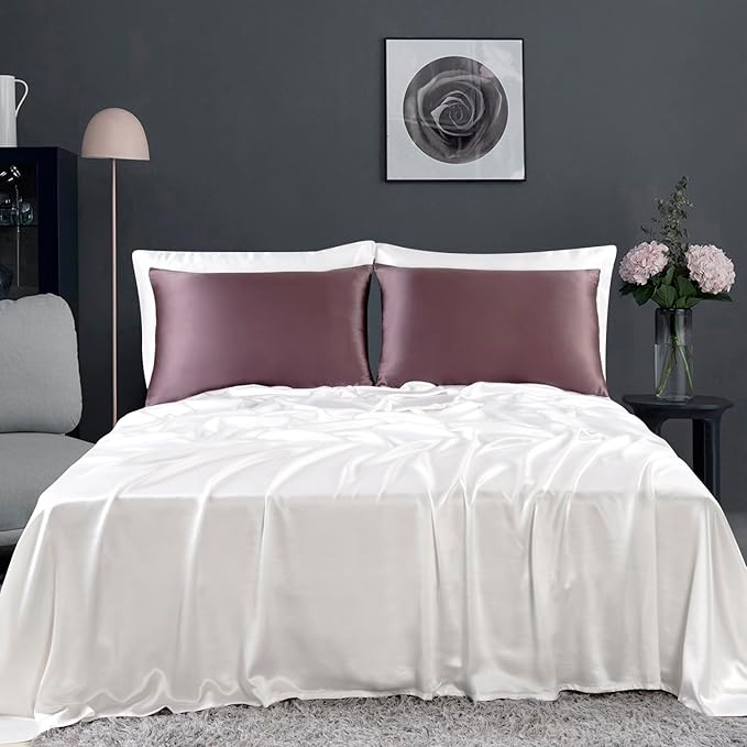 ZIMASILK 100% Pure Mulberry Silk Pillowcase for Hair and Skin Health,Soft and Smooth,Both Sides Premium Grade 6A Silk,600 Thread Count,with Hidden Zipper,1pc(Standard 20''x26'',Dark Mauve) - Bloomnest