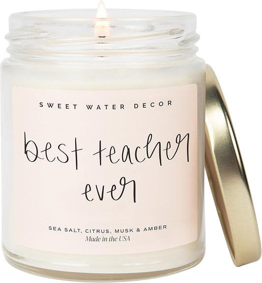 Sweet Water Decor Best Teacher Ever Candle, Back to School Teacher Gifts, 9 oz Clear Jar with 40 Hour Burn Time, Made in USA, Teacher Appreciation Gifts, End of School Year - Bloomnest