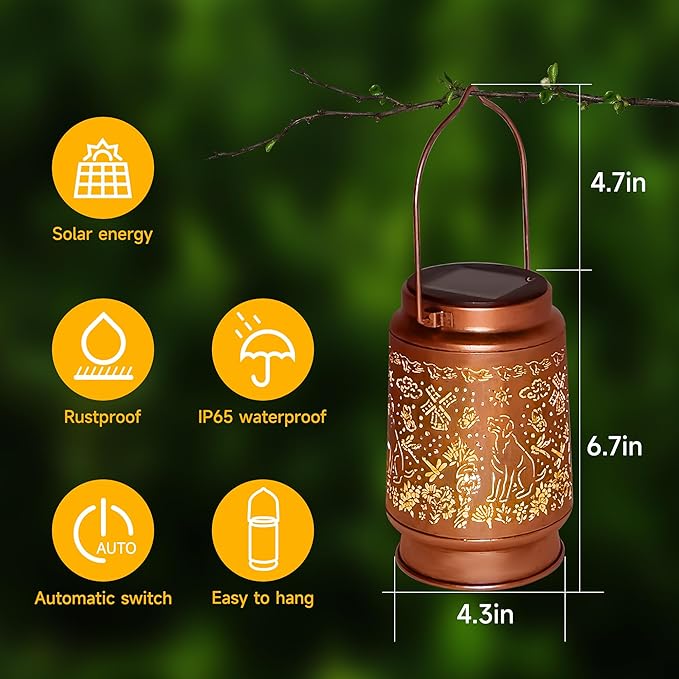 Lawn Social Solar Lanterns Outdoor Waterproof, Dog Metal Hanging Solar Lights for Outside, Garden Decor Birthday Gifts for Women Mom Grandma, Outdoor Lantern for Patio Yard Walkway Balcony Porch - Bloomnest