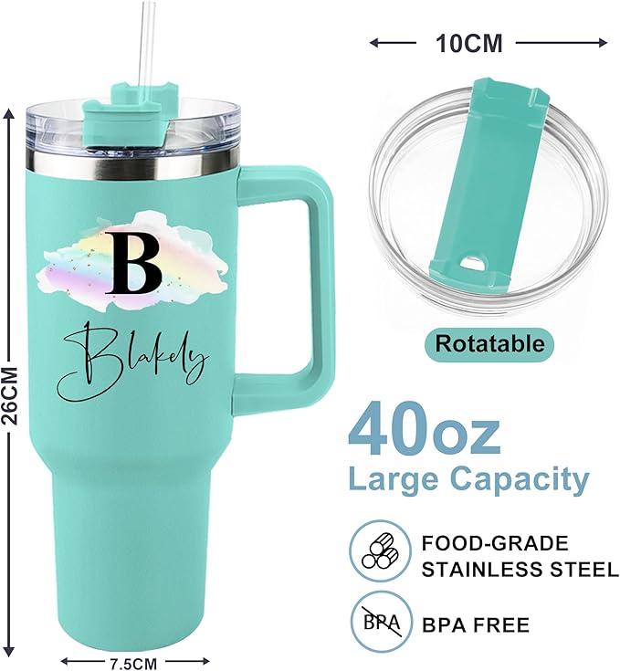 ThermoThrill Ships Next Day, Personalized 40 Oz Tumbler with Handle and Straw Custom Tumbler with Text Stainless Steel Mug Birthday Gifts for Women - Bloomnest
